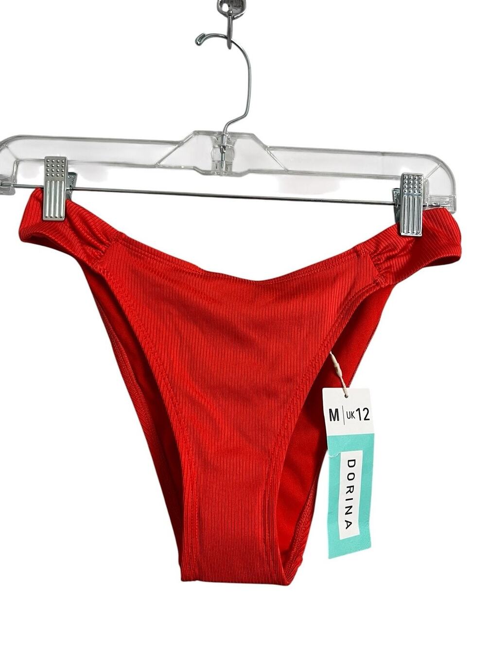 Dorina Bikini Bottom Womens Medium Red High Leg Brazilian Ribbed Lined Kibera